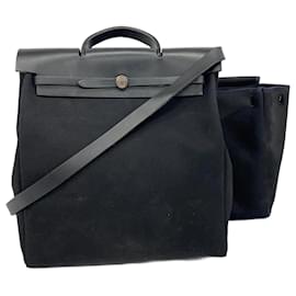 Hermès-Sac à main Hermes Airbag MM Toile Officier Noir-Noir