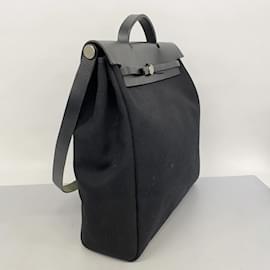 Hermès-Sac à main Hermes Airbag MM Toile Officier Noir-Noir
