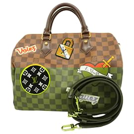 Louis Vuitton-Louis Vuitton Damier LV Stories Patches Speedy Bandouliere 30 Handbag-Damier ebene