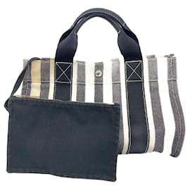 Hermès-Sac à main Hermes Cannes PM en toile-Noir,Blanc