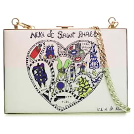 Dior-Dior White Niki De Saint Phalle Calfskin Clutch on Chain-White,Cream