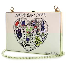 Dior-Dior White Niki De Saint Phalle Calfskin Clutch on Chain-White,Cream