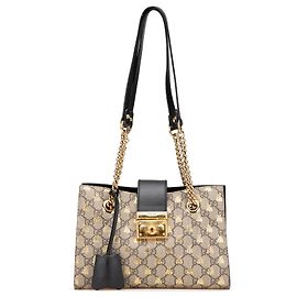 Bolsa Gucci Brown Small GG Supreme Bee Padlock Marrom Bege