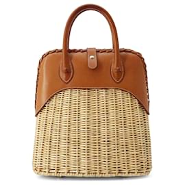 Hermès-Panier de pique-nique Hermès Brown Osier Wicker et Barenia Bolide 24-Marron,Beige