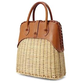 Hermès-Panier de pique-nique Hermès Brown Osier Wicker et Barenia Bolide 24-Marron,Beige