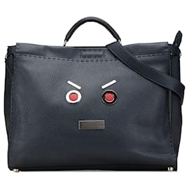 Fendi-Fendi Blue Large Leather Peekaboo Iconic Essential Faces Satchel-Blue,Dark blue