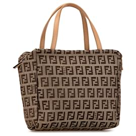 Fendi-Sac à main en toile Zucchino marron Fendi-Marron,Marron clair