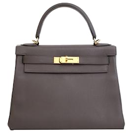 Hermès-Hermès Kelly II Retourne 28 en Togo gris-Marron,Gris anthracite