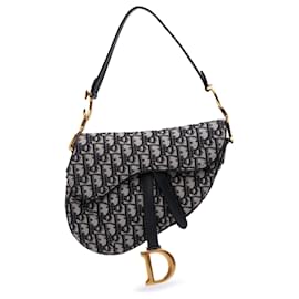Dior-Dior Blue Oblique Canvas Saddle Bag-Blue,Navy blue