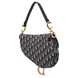 Dior-Dior Blue Oblique Canvas Saddle Bag-Blue,Navy blue