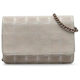 Chanel-Chanel Brown New Travel Line Nylon Wallet On Chain-Brown,Beige