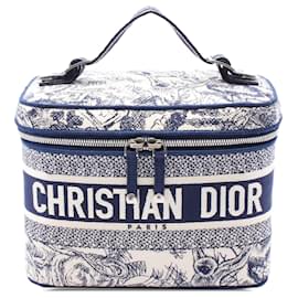 Dior-Dior Blue Toile De Jouy Embroidered Canvas Diortravel Vanity Case-White,Blue,Navy blue