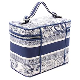 Dior-Dior Blue Toile De Jouy Embroidered Canvas Diortravel Vanity Case-White,Blue,Navy blue