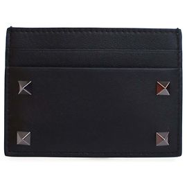 Tarjetero Rockstud de cuero negro Valentino Negro