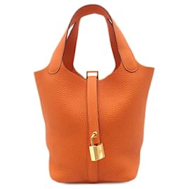 Hermès-Hermès Orange Clemence Picotin Lock 18-Orange