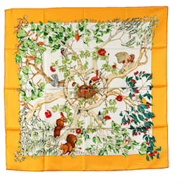 Hermès-Hermès Yellow Au Coeur des Bois Silk Scarf-Yellow