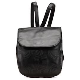 Chanel-Chanel Black CC Lambskin Backpack-Black