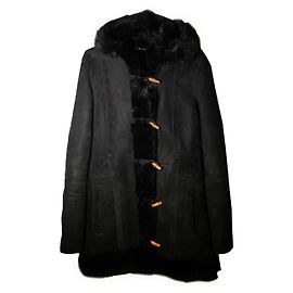 Amazing Gucci Shearling Duffle Coat Black