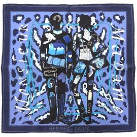 Hermès Lenço de seda Carré 40 Monsieur e Madame da Hermes Azul