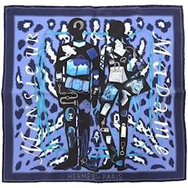 Hermès-Hermes Carré 40 Monsieur et Madame Silk Scarf-Blue