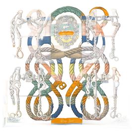 Hermès Lenço de seda Della Cavalleria dupla face Hermes Carre 90 Azul Multicor Laranja Amarelo