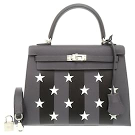 Hermès-Sac à main Hermes Kelly 25-Noir,Gris