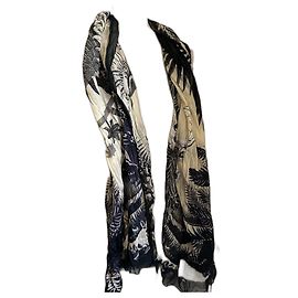 Sciarpa Hermès in cotone nera e color guscio d'uovo Nero Bianco sporco