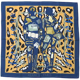 Hermès-Hermes Carre 90 MONSIEUR ET MADAME Silk Scarf-Blue,Multiple colors,Camel