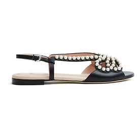 Sandali Fendi Perle FR38 Pelle Nera Sandali piatti con Perle Eleganti UK5 US7.5 Nuovi Nero
