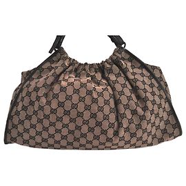 Bolsa Gucci de lona marrom e couro preto Marrom