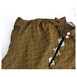 Louis Vuitton-Louis Vuitton Fall 2017 Khaki Monogram Frill Trim Blouse-Khaki