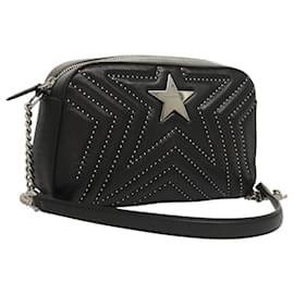 Autre Marque-Stella MacCartney Star Chain Shoulder Bag Leather Black Silver Auth BA1584-Black,Silvery