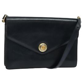 Sac à épaule Christian Dior en cuir noir et or Auth BA1601 Noir Doré