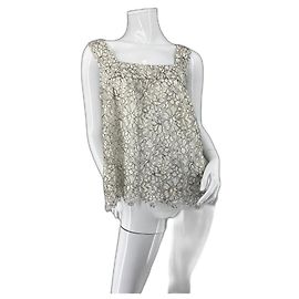 Chanel top semi-trasparente in pizzo bianco e nero Nero Bianco Bianco sporco Silver hardware