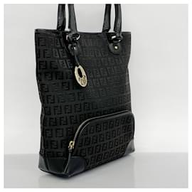 Fendi-Fendi Black Zucchino Nylon Canvas Tote Bag-Black