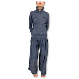 Chanel-Denim pants suit summer 2003 set-Blue,Navy blue,Light blue,Dark blue,Silver hardware