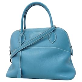 Hermès-Sac à main Hermes Bolide 31 en Jean Bleu-Bleu