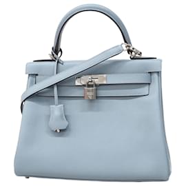Hermès-Sac à main Hermes Kelly 28 Evercolor en Ciel-Bleu clair