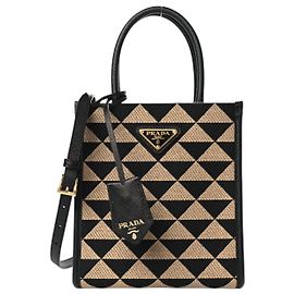 Mini bolsa de tecido bordado Prada Symbole Bege