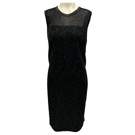 Akris Black Micro Sequined Sleeveless Knit Dress Black