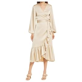 Autre Marque-AMY LYNN Long Sleeve Midi Wrap Dress S-Beige