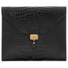Hermès-Écritoire de voyage "Sac à dépèche" en cuir de crocodile vintage-Noir
