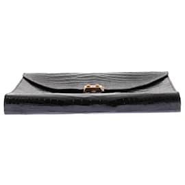 Hermès-Écritoire de voyage "Sac à dépèche" en cuir de crocodile vintage-Noir