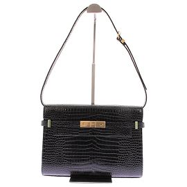 Saint Laurent Glänzende Lederhandtasche "Manhattan" Schwarz