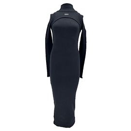 Off White Schwarzes Langarmkleid mit Logo Baumwolle Größe 40 Schwarz