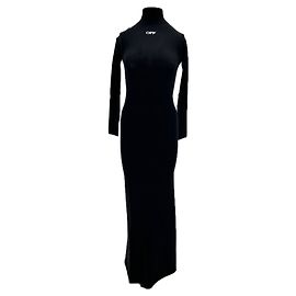 Off White Schwarzes Langarmkleid mit Stehkragen Schwarz