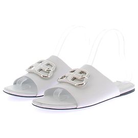 Balenciaga BB open flat mules white leather White
