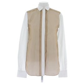 Camisa Céline bicolor branca e marrom de algodão S Marrom
