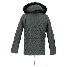 Louis Vuitton-Doudoune verte à capuche en fourrure-Green