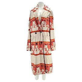 Autre Marque Orange Patterned Cotton Mid-Length Coat Orange